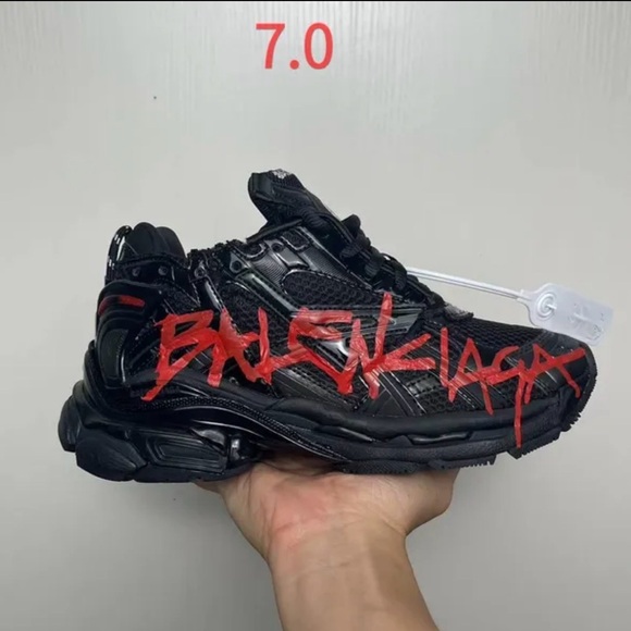 Balenciaga Black Men's Sneaker with Red Graffiti Script